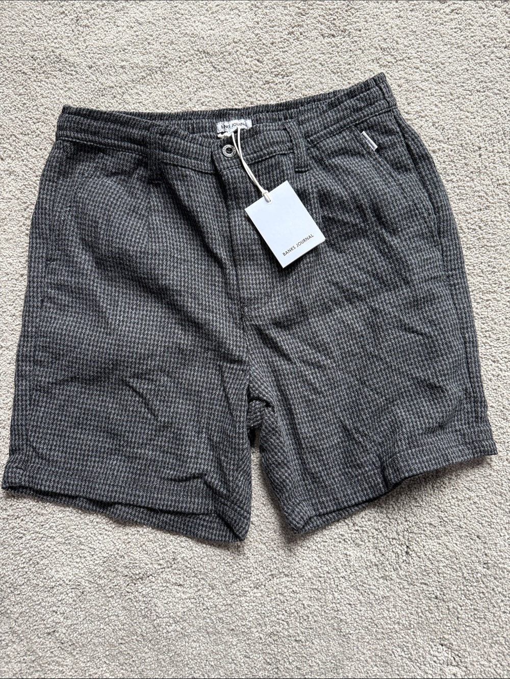 James Perse Dark Charcoal Waffle Knit Drawstring Shorts